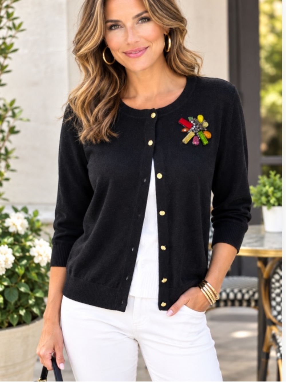 C8 August Silk Womens Cardigan Sweater L Large Black Button Up